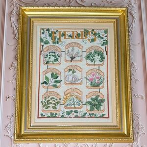 Vintage Estate The Herb Garden Sampler Embroidered Wall Art in Gold Frame